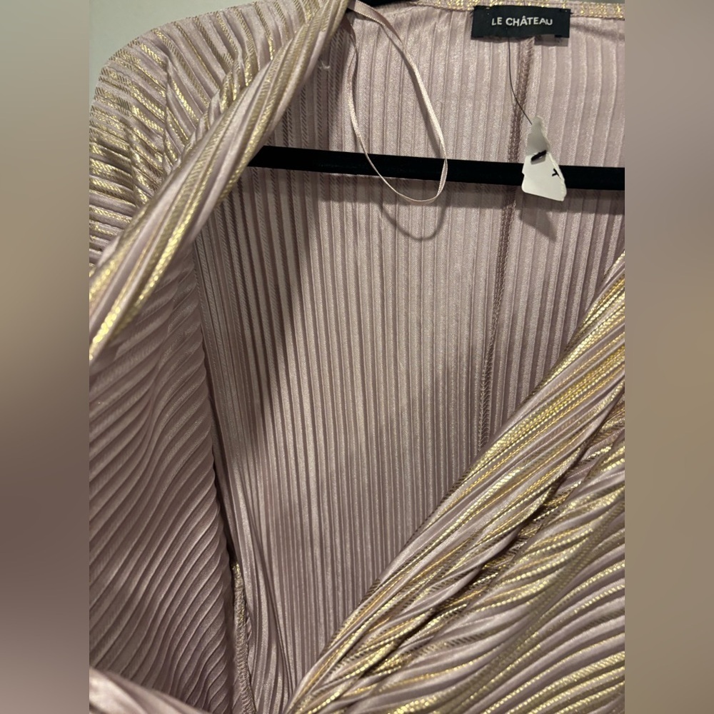 Le Château Metallic Mauve Pleated Midi Dress Twist Front | XS - Picture 3 of 6